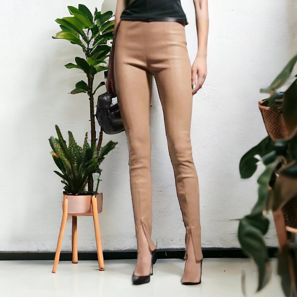 Jason‎ Wu Beige Vegan Leather Split Hem Ankle Pants Size 25